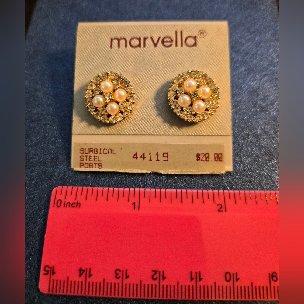 Vintage MARVELLA Gold-Tone Earrings with Pearl Accents